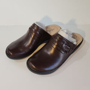 Clarks Women Leather Slip-On Clog in Dark Brown Style: Alana Amber